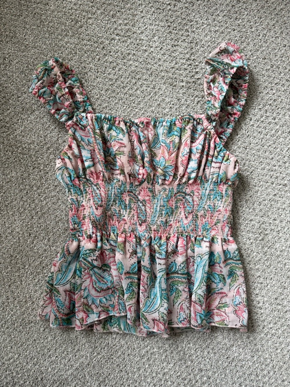 Urban Outfitters Pink Floral Smocked Peplum Tank